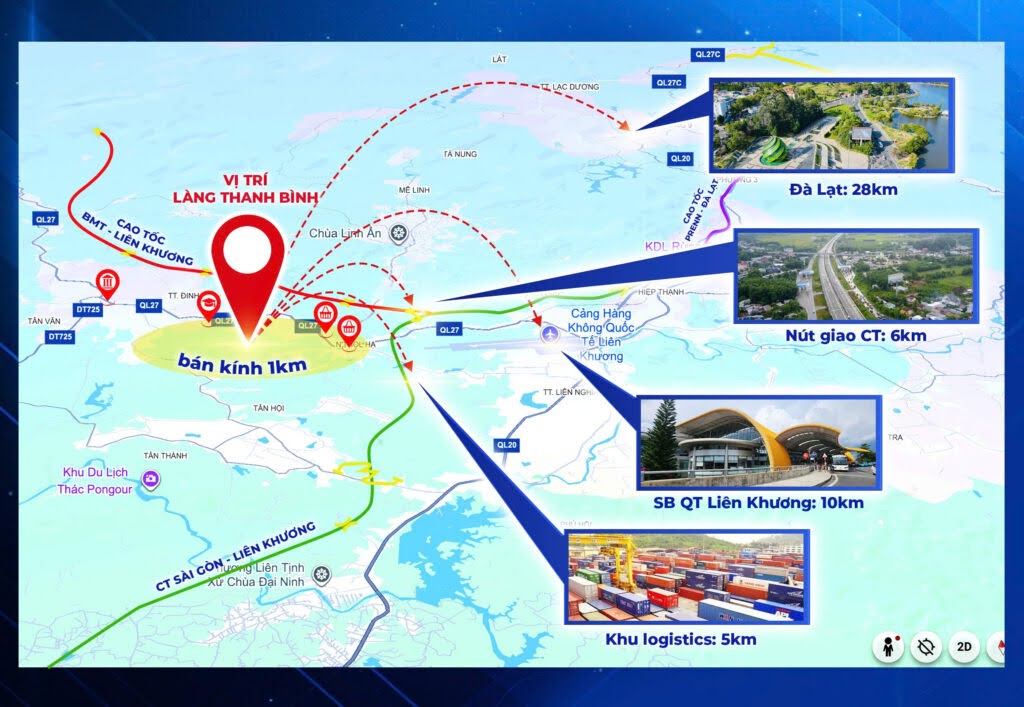 Vị trí kết nối từ Làng Thanh Bình đến các điểm cực thuận tiện